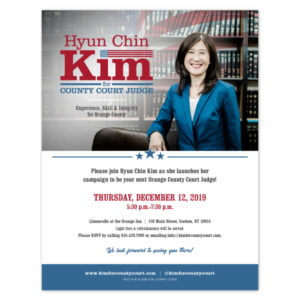 Kim for County Court kick off event flyer